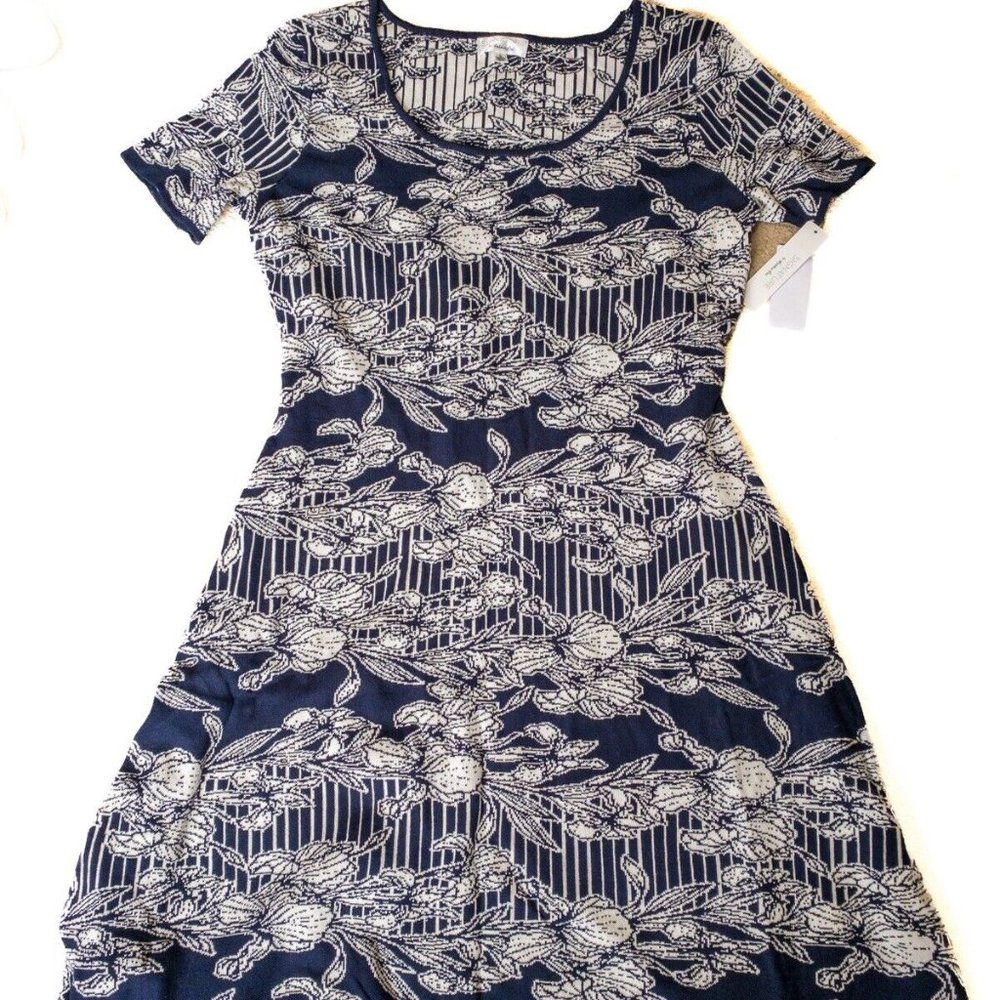 Signature by Robbie Bee Blue White Floral Knit Dress Size L NWT
